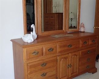 OAK DRESSER AND TRI MIRROR