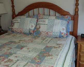 OAK QUEEN BED - MATTRESS - FRAME
