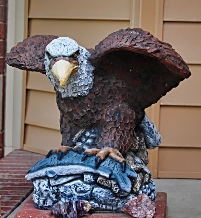 Attractive, painted concrete bald eagle.