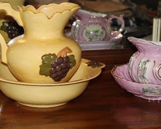 Vintage wash bowl and pitcher sets.