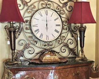 Bombay chest; matching lamps; large clock