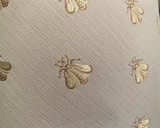 Love seat upholstered in honey bee fabric