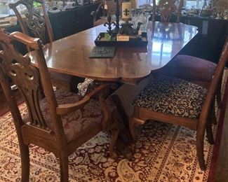 Dining table and 6 chairs (2 chairs have different fabric on the seats .  .  .  an easy fix)