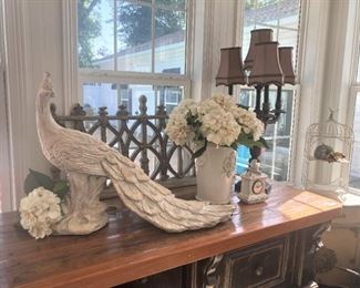Server; white peacock and other decorative accessories