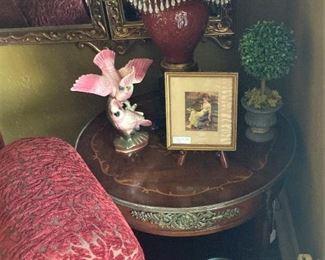 Small side table; Victorian lamp