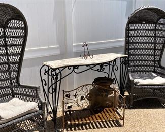 Canopy chairs; marble top table