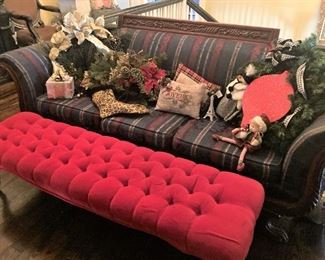 Velvet bed bench (makes a great coffee table); Duncan Phyfe vintage sofa