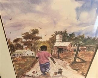 Little boy and his dogs