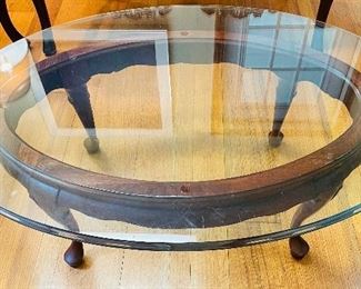 9______$150 
Glass top mahogany coffee table oval 16Tx43Lx29