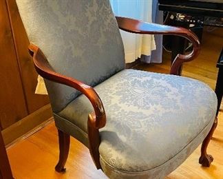 26______$150 
Chippendale ball and claw feet blue and mahogany armchair 