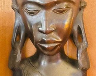 $225 Pair of wood carved ebony MASAI African bust of man and woman