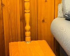 36______$250
Pair of pine tables with lamps 46T x 18L x 22D