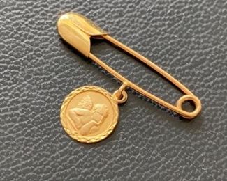 $70 - 14kt gold pin with angel medal 
