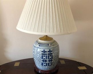Pair of Lamps blue & white 27"T ...$90