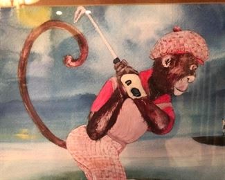NOW $110 Original Giclée by Sandra Klotter of Monkeys playing gold 40x21...$225