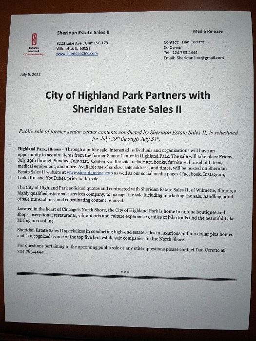 Sheridan Estate Sales II is in Wilmette EAST!... starts on 7/22/2022