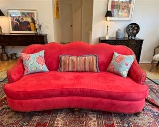 84" Long Pink Suede Couch w/Nailhead Trim by Sherrill Furniture Co. 