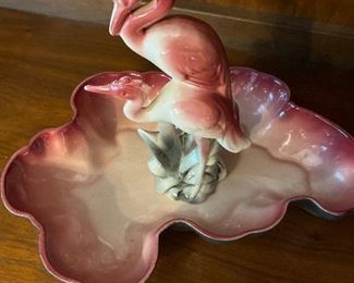 Vinyage dish and flamingo figurine/two pieces