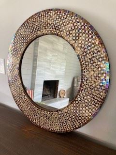 Large Round Sparkly Mirrored Tile Mirror 27"