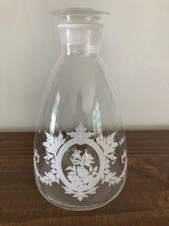 Glass Carafe with Floral Decal, No chips/cracks 11x6.5
