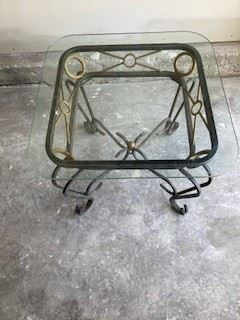 Heavy Iron Glass Top Table 24x24x21