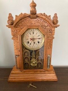 Antique Mantle Clock with Thermometer (missing barometer)