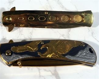Masters Collection Bald Eagle Theme Folding Knife, 3.5" Blade, And El Dorado City Of Gold Stiletto Knife, 4" Blade
