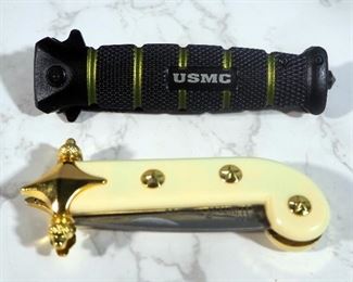 US Marine Corps Themed Folding Knives, Qty 2, 3.75" And 3" Blades
