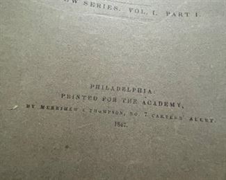 Printed 1847 for The Philadephia Academy of Science