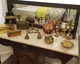 Marble top wash stand for DISPLAY ONLY. Brass, copper items for sale