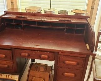 English Crusader Roll Top Desk, small side chair