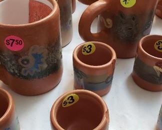 Pottery mugs made in Peru by Shipibo Indian Artisians