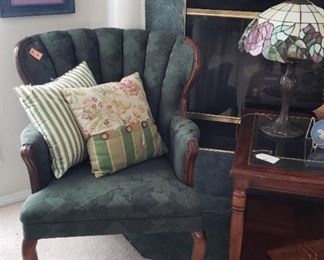 Vintage upholstered Queen Anne legged chair