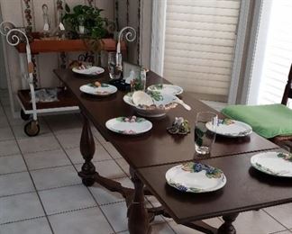 German coffee table, wood metal teacart