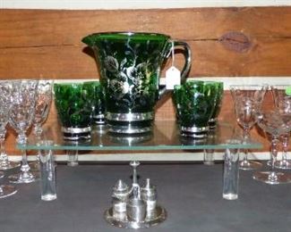 Venetian glass Silver Overlay Pitcher & glass set, Quality Crystal Stemware