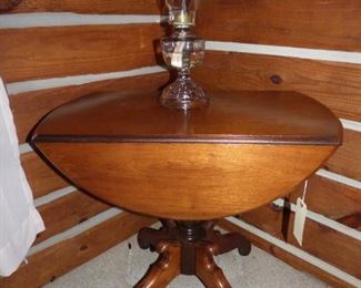 Antique Walnut Drop Side Pedestal Table