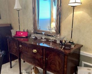 Tall  Buffet Lamps Black Enamel and Brass Lamps