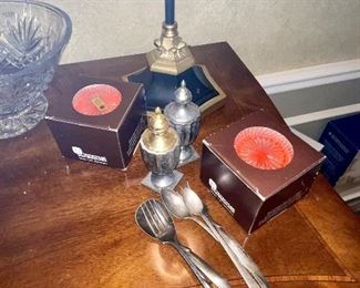 Winterhalder German Crystal Coasters, Silverplate Salt and Pepper Shakers
