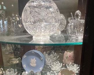Crystal Rose Bowl, Wedgwood Plate, Lefton Egg