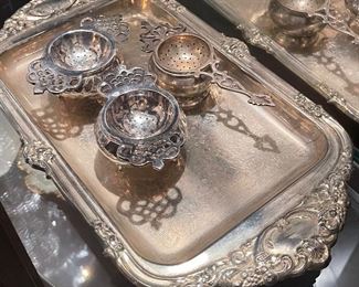 Silver-Plate Tea Strainers and Tray
