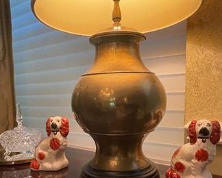 Brass Asian Style Lamp, Staffordshire Dog Statues King Charles Spaniel 