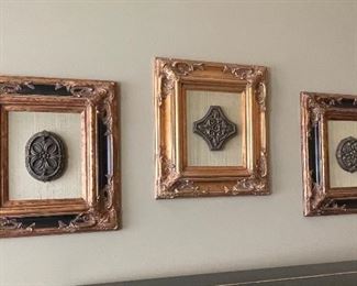 Ornate Heavy Wood Framed Carved Wood Medallions Wall Decor