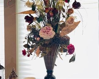 Lovely Tall black and Gold Vase with Floral Arrangement 