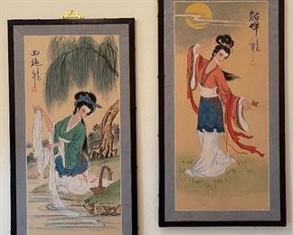 Tall Asian Signed Art  Geisha girls 