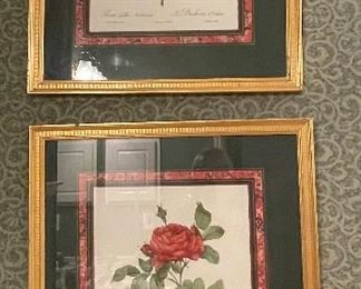 W King Ambler Vintage Pierre Redoute Floral Prints Framed