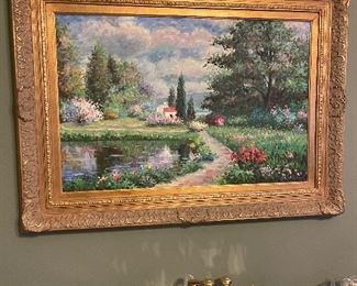 Oil Painting Cottage and Pond Large by Genderau 