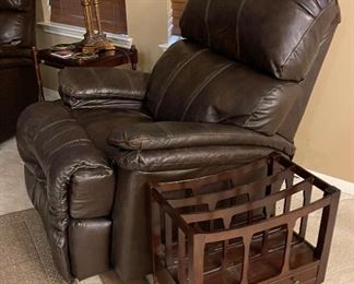 Lane Dark Brown Leather Recliner #1, Bombay and Company Magazine Rack