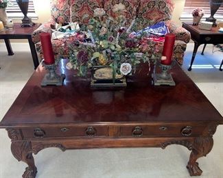 Hekman Wood Coffee Table Ball and Claw Foot and two Drawers