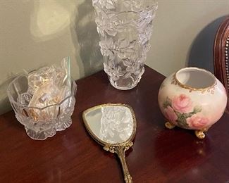 Mikasa Bella Rosa Vase, Hand Mirror, Footed Hand painted Rose Bowl