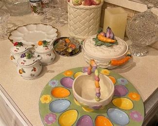 Fitz and Floyd Serving Bowl Covered, Egg Plates, Jam Jars, Fitz and Floyd Strawberry Cookie Jar